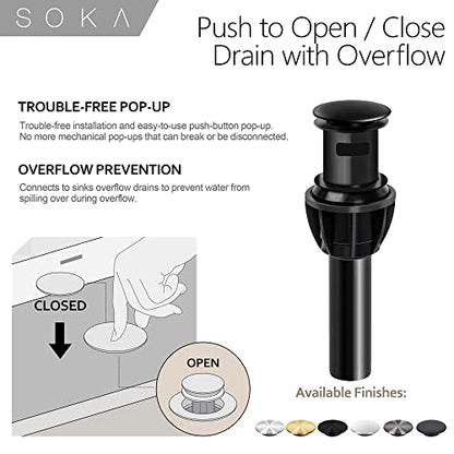SOKA 2 Handle Bathroom Faucet Black, 4 Inch Black Bathroom Sink Faucet Centerset with Lift Rod Drain Stopper and Supply Hoses, RV Bathroom Faucet 3 Holes, Matte Black Bathroom Faucet - color: Matte Black, size: 4" Double-handled