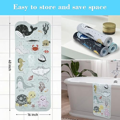 Secopad Bathtub Mat Non Slip, Cute Tub Mat, 40" x 16", Greige Sea Animals | Rectangular, Anti-Slip, Machine Washable, with Drain Holes and Suction Cups,For Bathtub and Shower Floor, for Toddler & Kids - color: Greige Sea Animals
