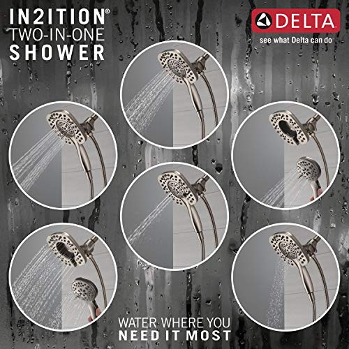 Delta 4-Setting In2ition 2-in-1 Dual Shower Head with HandHeld Spray, Brushed Nickel Detachable Shower Head with Hose, Showerhead, 1.75 GPM Flow Rate, Stainless 58498-SS - color: Stainless