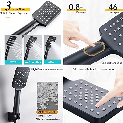 Shower Head Combo,8 Inch High Pressure Rain Shower Head with 9 Inch Adjustable Extension Arm and 3 Settings Handheld,Powerful Shower Spray Against Low Pressure Water with Long 78 Inch Hose(Black) - color: Black, size: 8'' Showerhead Set