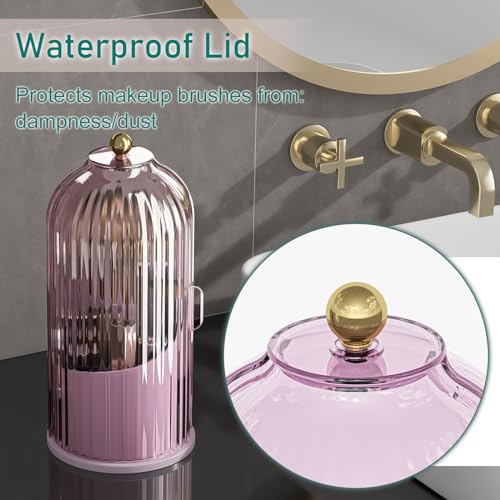 GAXmi Makeup Brush Holder with Lid Rotating Cosmetic Organizer, Pink-Purple | 360 Rotation, Waterproof, Dustproof, Moistureproof - color: Pink-Purple