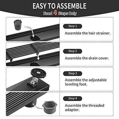Linear Shower Drain 24 Inch, 304 Stainless Steel Black Rectangular Shower Drain, 51L/Min Fast Drainage Floor Linear Drain, US Standard CUPC Certified, Matte Black, SD-108-24B - color: Matte Black, size: 24 Inch
