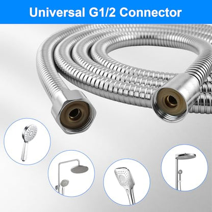79-Inch Stainless Steel Shower Hose, FSDIYU Extension Replacement Hoses | Extra Long Flexible Anti-Kink Handheld Shower Head Hose with Universal G1/2 Insert for Pet Bathing, RV Cleaning, Bidet Hoses