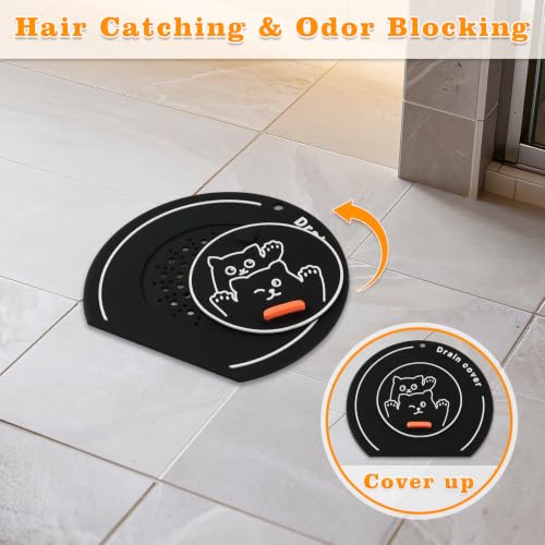 2-in-1 Silicone Bathtub Drain Hair Catcher & Stopper, Flat Suction Drain Cover for Shower Tub Sink Kitchen Laundry, Multi-Hole Filtration Anti-Clog Deodorizing Plug, Universal Fit with Easy Pull Tab