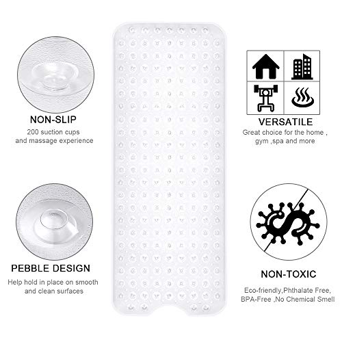 YINENN Bath and Shower Safety Mats 40x16 inch, Non Slip with Suction Cups for Bathroom Stall and Tub Floor, Extra Large and Machine Washable, Drain Holes Keep Bathtub Clean, Clear - color: Clear