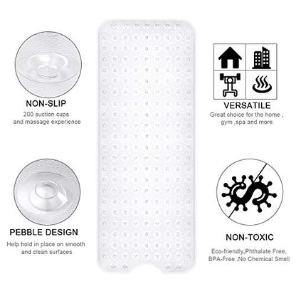 YINENN Bath and Shower Safety Mats 40x16 inch, Non Slip with Suction Cups for Bathroom Stall and Tub Floor, Extra Large and Machine Washable, Drain Holes Keep Bathtub Clean, Clear - color: Clear