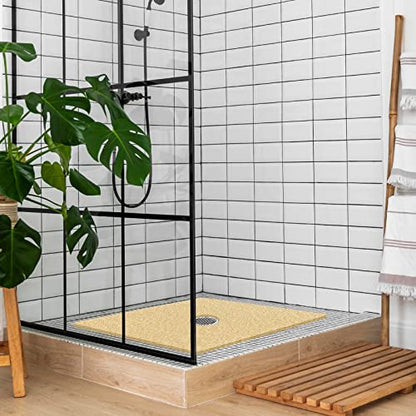 Shower Mat Non Slip,27 x 27 Inch Extra Large Bath Mat with Drain,Soft Square Loofah Shower Stall Mat Bathtub Mat for Bathroom,Without Suction Cups (Beige Yellow) - color: Beige Yellow