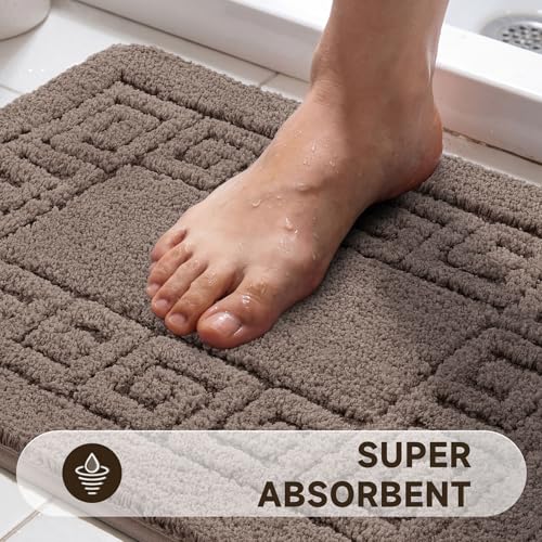 Pauwer Bathroom Rugs Sets 3 Piece, Plush Absorbent Bath Rug, Coffee | Microfiber Bath Mat Set, Non Slip Washable, Quick Dry Floor Carprt, Soft U Shaped Toilet Mats For Bathroom Shower Sink - color: Coffee