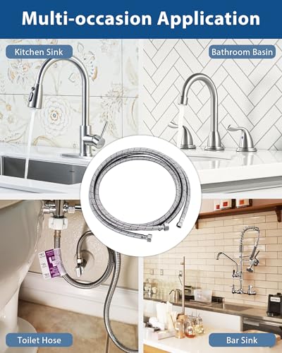 72'' Length Faucet Supply Line, Stainless Steel Braided cUPC Sink Hose with G1/2" FIP x 3/8" Compression Supply Hose for Sink Faucet Bathroom Kitchen Faucet Connector Water Supply Line 2 PCS - size: 72 Inch