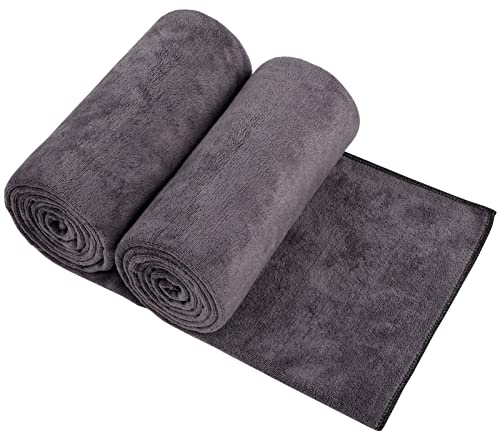 Orighty Bath Towels, Soft Feel Bath Towel, 2 Pack (27'' x 54'') | Highly Absorbent, Quick Drying Microfiber Towels for Body, Sport, Yoga, SPA, Fitness, Bathroom - Dark Grey - color: Dark Grey, size: 2 Pack Bath Towels