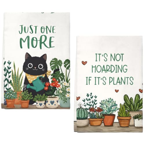 Accnicc 2 Pack Black Cat Bathroom Hand Towels Decorative Potted Plants Dish Kitchen Towel 16x27 Inch Cute Botanical Cactus Absorbent Soft Microfiber Bath Towels Hotel Spa Decor - color: Black Green