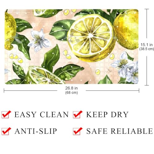 Bathtub Mats for Shower Tub, Watercolor Seamless Pattern with Lemon Anti-Slip Bath Mats for Inside Tub, Bathroom Shower Mats with Drain Holes and Suction Cups - color: Multi 07