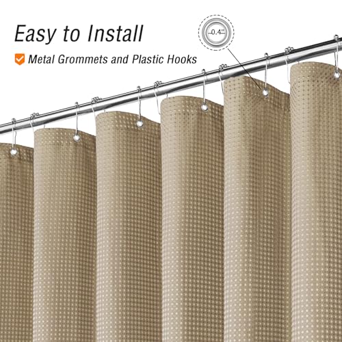 Extra Long Beige Fabric Shower Curtain, 72 x 84 | Tall Cloth-Textured Shower Curtain for Bathroom, Water Repellent, Machine Washable - color: Beige, size: 72"W x 84"L (Pack of 1)