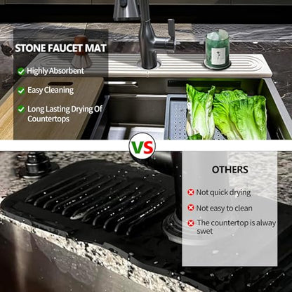 Stone Faucet Mat For Kitchen Sink, 23.6" Diatomite Quick Drying Stone Mat For Kitchen Sink, Sink Splash Guard, Super Absorbent, Sink Stone Quick Dry Around Faucet For Bathroom Counter (White) - size: 23.6" x 3.9"