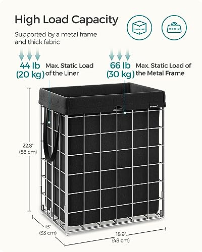 SONGMICS Laundry Hamper, 23.8 Gal. (90L) Laundry Basket, Collapsible Clothes Hamper, Removable and Washable Liner, Metal Wire Frame, for Bedroom Bathroom, Silver and Classic Black ULCB190B01 - color: Silver + Classic Black, size: 90 L