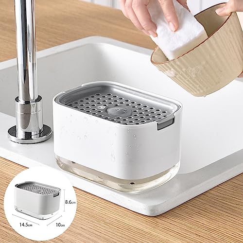 Dish Soap Dispenser for Kitchen Sink with Sponge Included, RUFCRIL 10oz/300ml Soap Pump Dispenser and Sponge Holder, White - color: White-10 Oz