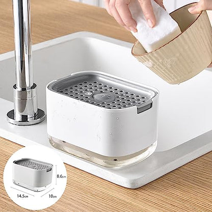 Dish Soap Dispenser for Kitchen Sink with Sponge Included, RUFCRIL 10oz/300ml Soap Pump Dispenser and Sponge Holder, White - color: White-10 Oz