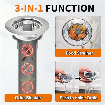 Kitchen Sink Stopper, 3 in 1 Pop Up Kitchen Sink Drain Strainer, with an Extra Basket Strainer, Sink Drain Stopper for US Standard 3-1/2 Inch, Brass Material Electroplate (Silver 2pcs) - color: Silver 2pcs
