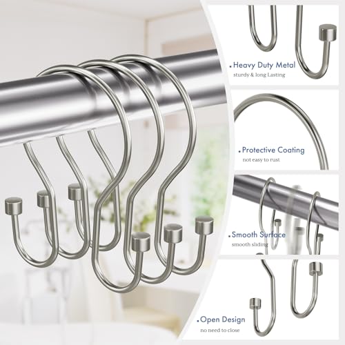 Bathway Shower Curtain Hooks Nickel Shower Curtain Rings with Cylindrical Design, 12Pcs Metal Shower Curtain Hooks Rust Proof, Smooth Glide Double Shower Hooks Rings for Shower Curtain - color: Brushed Nickel, style: Minimalist Shower Hooks with Cylinders