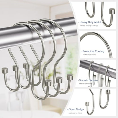 Bathway Shower Curtain Hooks, 24Pcs Nickel Shower Curtain Rings with Cylindrical Design, Metal Shower Curtain Hooks Rust Proof, Smooth Glide Double Shower Hooks Rings for Shower Curtain - color: Nickel, style: Minimalist Shower Hooks with Cylinders
