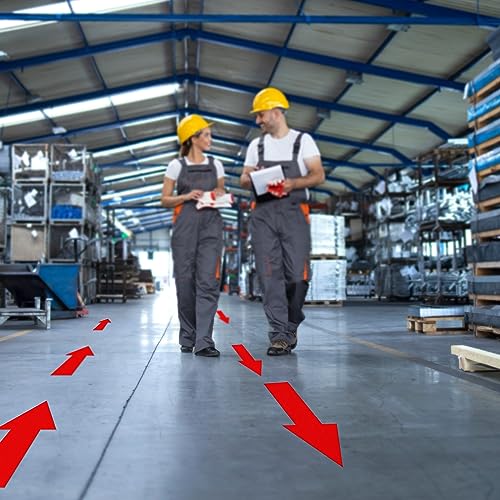 EVQ Arrow Floor Sticker Red 10 x 5 Inch Self-Adhesive Vinyl Decal 20 PCS | Removable Waterproof Large Directional Arrow Floor Sign for Concrete Warehouse Office - color: Red 10"×5"