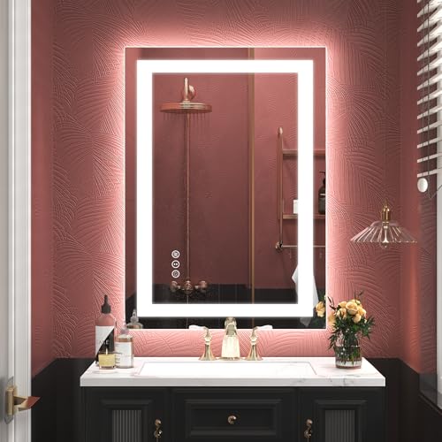 20x28 Inch LED Lighted Bathroom Mirror for Vanity | Dimmable, Backlit and Front Lights, Shatterproof, Anti-Fog, Memory, ETL Listed, Hangs Horizontally or Vertically - color: Frameless, size: 28"L x 20"W