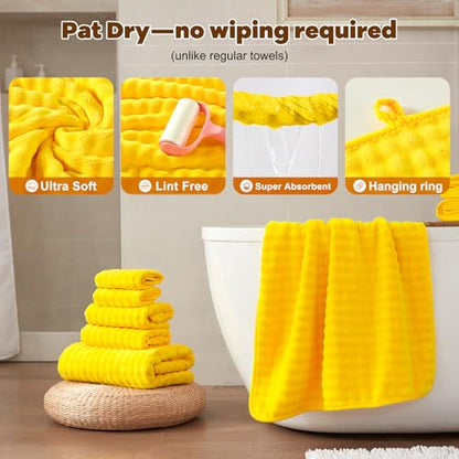 COZYART Lint Free 8 Pcs Bathroom Towels Set Ultra Soft Microfiber Yellow | Ultra Fluffy, Thick, Highly Absorbent, Fast Dry, No Shedding, No Pilling, Fade Resistant, Durable, Long-lasting - color: Yellow