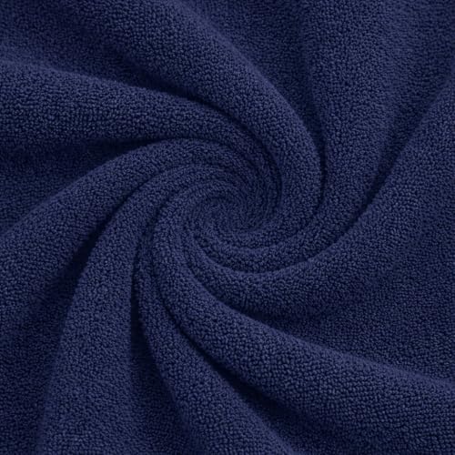 Fringed Reversible Fingertip Hand Towel (Size 11" W x 18" L) Terry Cotton Washcloth Set for Face and Bathroom use. (Navy, 3)