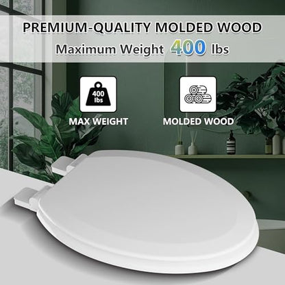 Elongated Toilet Seat Angol Shiold Quiet-Close Molded Wood Toilet Seat with Non-Slip Adjustable Hinges, Anti-Pinch Bumpers, Easy Install & Clean（White, Elongated 18.5''） - color: White, size: Elongated 18.5‘’