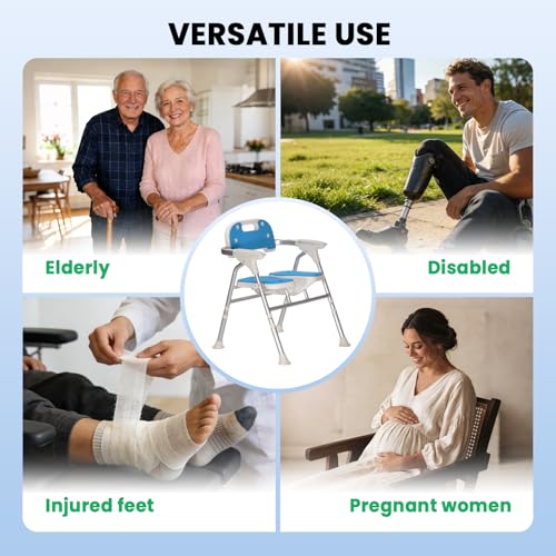 Heavy Duty Foldable Shower Chair for Elderly and Disabled, 500 LB Capacity | Adjustable Bath Seat for Inside Shower with Arms and Back, Extra Wide Shower Stool with Suction Feet