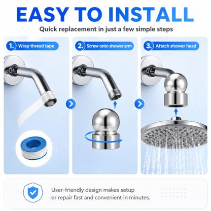 2pcs 1/2-inch Iron Pipe Shower Arm Ball Adapter with Gasket Washer Filters Shower Head Ball Joint Replacement, Chrome Plated, Universal Fit for Bath Replacement Accessories