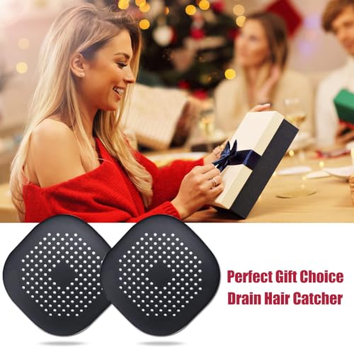 Hair Drain Catcher,Square Drain Cover for Shower Silicone Hair Stopper with Suction Cup,Easy to Install Suit for Bathroom,Bathtub,Kitchen 2 Pack (Sliver Grey Black) | Drainer Cover Silicone Hair Stopper with Suction Cups,Protector Accessories,Easy to Inst