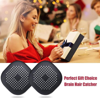 Hair Drain Catcher,Square Drain Cover for Shower Silicone Hair Stopper with Suction Cup,Easy to Install Suit for Bathroom,Bathtub,Kitchen 2 Pack (Sliver Grey Black) | Drainer Cover Silicone Hair Stopper with Suction Cups,Protector Accessories,Easy to Inst