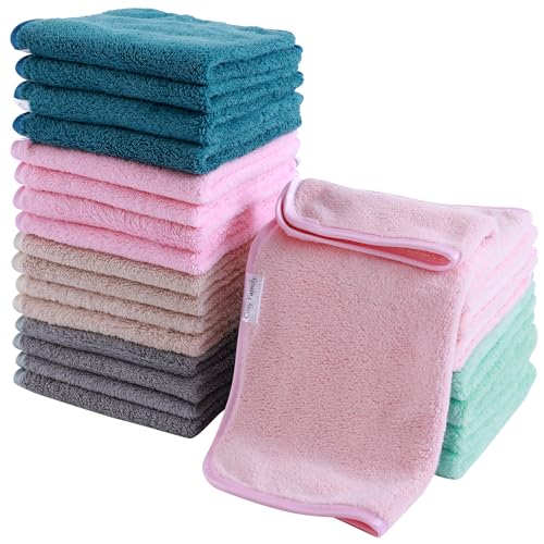 Cosy Family 24 Pack Soft Washcloths Set - 12 x 12 inches, Quick Drying - Highly Absorbent Coral Velvet Fingertip Towel Bathroom Wash Clothes for Bath, Spa, Facial, Kitchen - Light Color - color: Multi-2, size: Washcloths (Pack of 24)