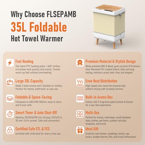 Towel Warmer for Bathroom, Home Spa & Outdoor, 35L Large Foldable Hot Towel Warmer Bucket, Fast Heating Towel Dryer & Heater, ETL Certified, House Warming Gifts New Home, Parents & Baby