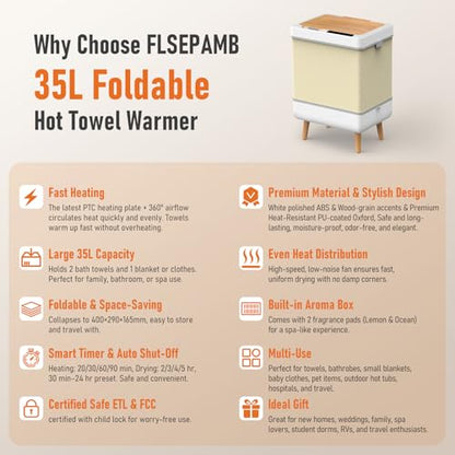 Towel Warmer for Bathroom, Home Spa & Outdoor, 35L Large Foldable Hot Towel Warmer Bucket, Fast Heating Towel Dryer & Heater, ETL Certified, House Warming Gifts New Home, Parents & Baby