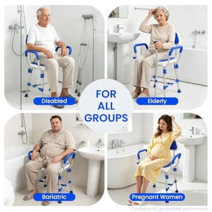 U Shaped Shower Chair for Inside Shower with Arms & Back Heavy Duty Shower Bench for Elderly & Disabled Height Adjustable Bath Seat Non-Slip Feet Shower Stool (Blue) - color: Blue
