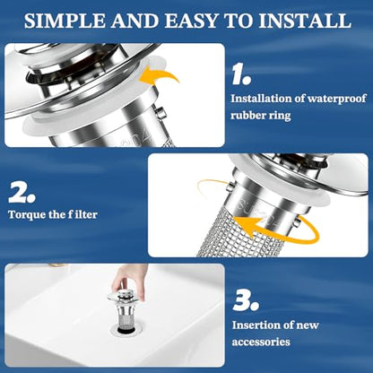 Bathroom Sink Drain Strainer,Pop Up Sink Stopper with Removable Stainless Steel Hair Catcher Basket, Anti-Clog Bathroom Sink Drain Plug for 1.1-2.36 Inch Drain Holes (Sliver 5Pcs) - color: Sliver-5pcs