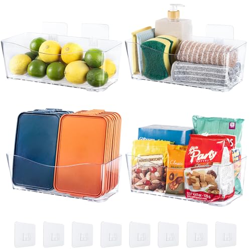 4-Pack Large Cabinet Door Organizer, 11.4" Adhesive Wall Mounted Pantry Organizers and Storage, Space Saving, Drain Bottom, No drill, Clea Storage Caddy Baskets for Kitchen, Bathroom, Under Sink