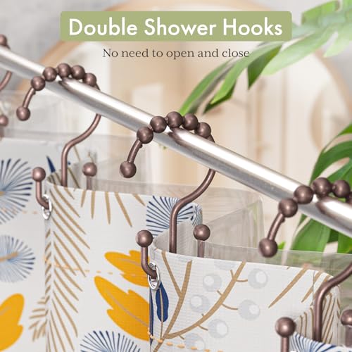Shower Curtain Rings, Stainless Steel Shower Curtain Hooks Rings, 12 Pcs Double Glide Shower Rings for Bathroom Shower Curtain Rods Dual Rust-Resistant Shower Hooks, Bronze - color: Bronze, style: Double Hooks