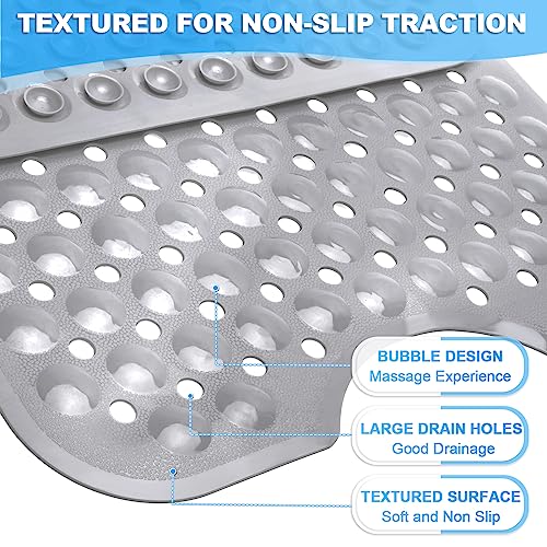 Bathtub and Shower Mats, 40x16 Inch Extra Large Non Slip Soft Bath Tub Mat with Suction Cups and Drain Holes for Bathroom Floor and Keep Tubs Clean, Machine Washable, Gray - color: Gray