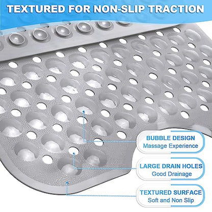 Bathtub and Shower Mats, 40x16 Inch Extra Large Non Slip Soft Bath Tub Mat with Suction Cups and Drain Holes for Bathroom Floor and Keep Tubs Clean, Machine Washable, Gray - color: Gray