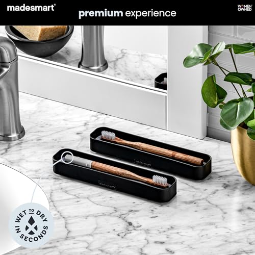 madesmart Drying Stone Toothbrush Tray, Carbon | diatomite, fast drying surface, non slip feet, toothpaste floss, dental items, bathroom counter, woman owned - color: Carbon