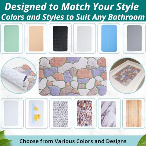 ENKOSI Non Slip Shower Mat – Bath Mat for Tub and Shower Floors – Anti Slip Bathtub Mat with Strong Suction Cup Grip – Unique Design Soft Bathroom Mat for Inside Baths and Showers (28x16 Stone Path) - color: Stone Path