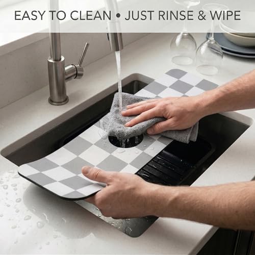 Customizable Dish Drying Mat & Sink Splash Guard Set: 24"Lx16"W Kitchen Counter Protector & 24"Lx5.5"W Mat Trimmable to Fit Irregular Sink with 2 & 3 Holes or Soap Dispenser - Absorbent Drip Catcher - size: 24" x 16"