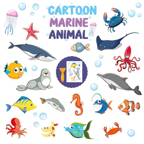 PRATIQUE Non Slip Bathtub Stickers, 6 Pages Sea Organism Ocean Fish Adhesive Kids Anti Slip Decal Threads for Shower Floor and Bath Tub Decals with Premium Scraper - color: Ocean Fish