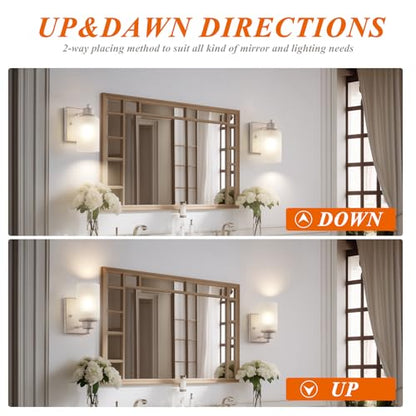 2 Pack Bath Vanity Light Fixture, Modern Indoor Wall Scone Lighting with Opal White Glass Shade, White Gold Wall Lamps - color: White Gold, size: 2 Pack