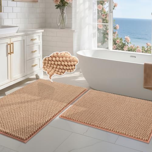BSICPRO Bathroom Rugs Set 2 Piece-Chenille Bath Mats Non Slip-Thick Soft Absorbent Bath Rug-Shower Floor Mat Machine Washable-Bathroom Decor Accessories (Dusty Pink, 24" x 36" Plus 20" x 32") - color: Dusty Pink, size: 24" x 36" Plus 20" x 32"