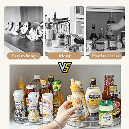 URALFA 2 Pack Lazy Susan Turntable, 10.5 Inch Spinning Cabinet Organizer | Clear Acrylic Rotating Round Lazy Susan, Plastic Spice Rack Storage for Fridge Refrigerator, Pantry, Countertop - size: 10.5 Inch / 1 Tier / 2 Pack
