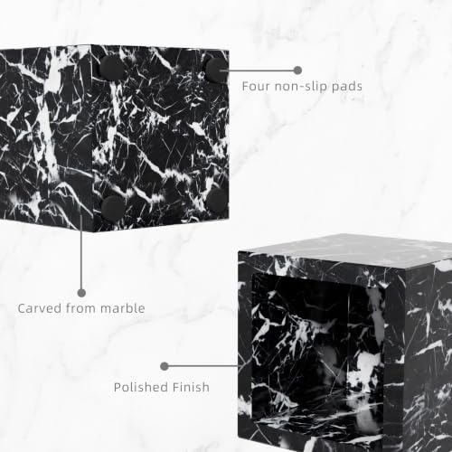 Rectangular Toothbrush Holder,Pencil Cup,3.9x3.9x3.9in,Black | Marble Pen Holders with Natural Patterns,Makeup Brush Organizer with Anti Slip Foot Pads,Stone Utensil Container for Office - color: Black